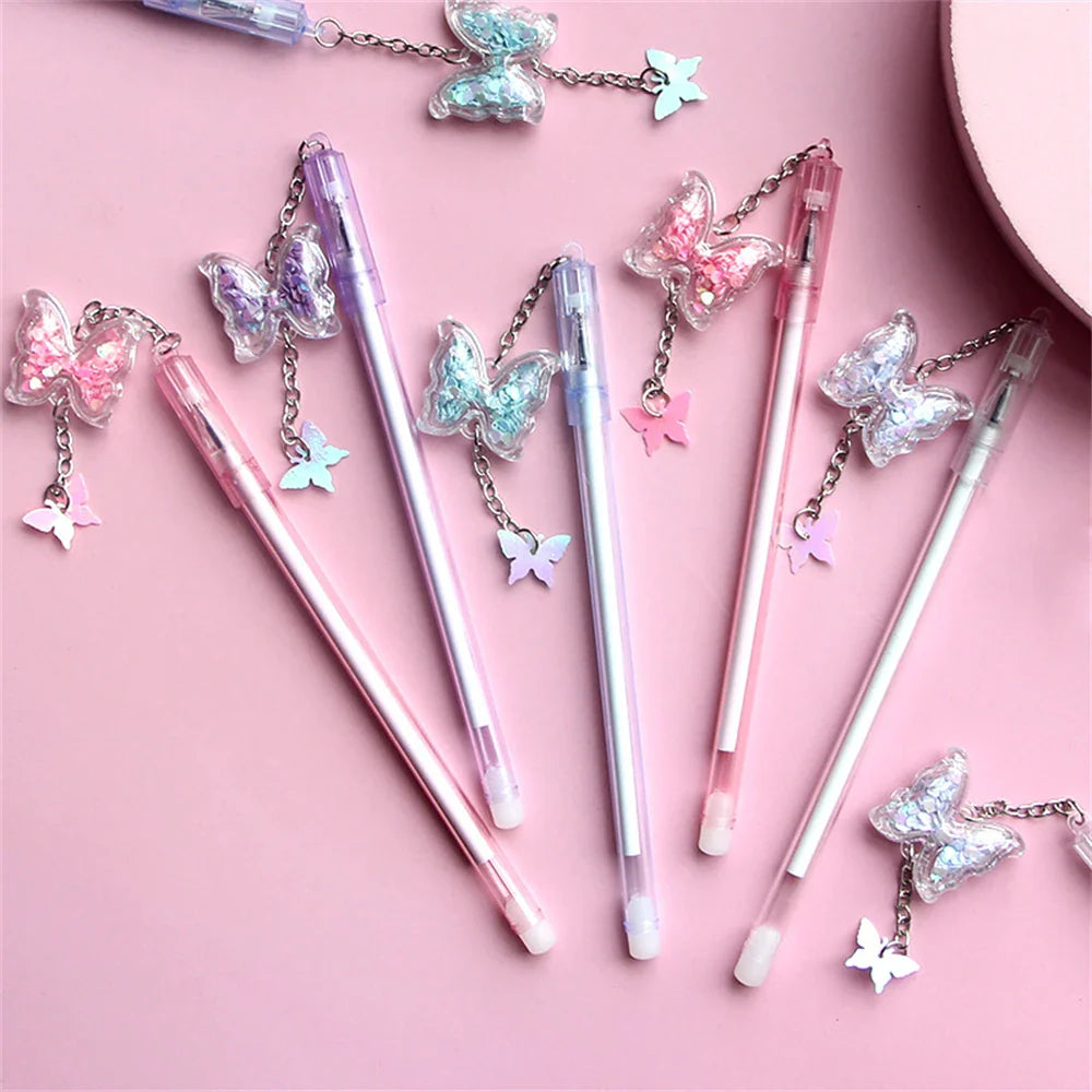 eybag Sweet Sequin Butterfly Pendant Gel Pen Kawaii Writing Pens With Tassel Student Stationery School Office Supplies Souvenir Gifts