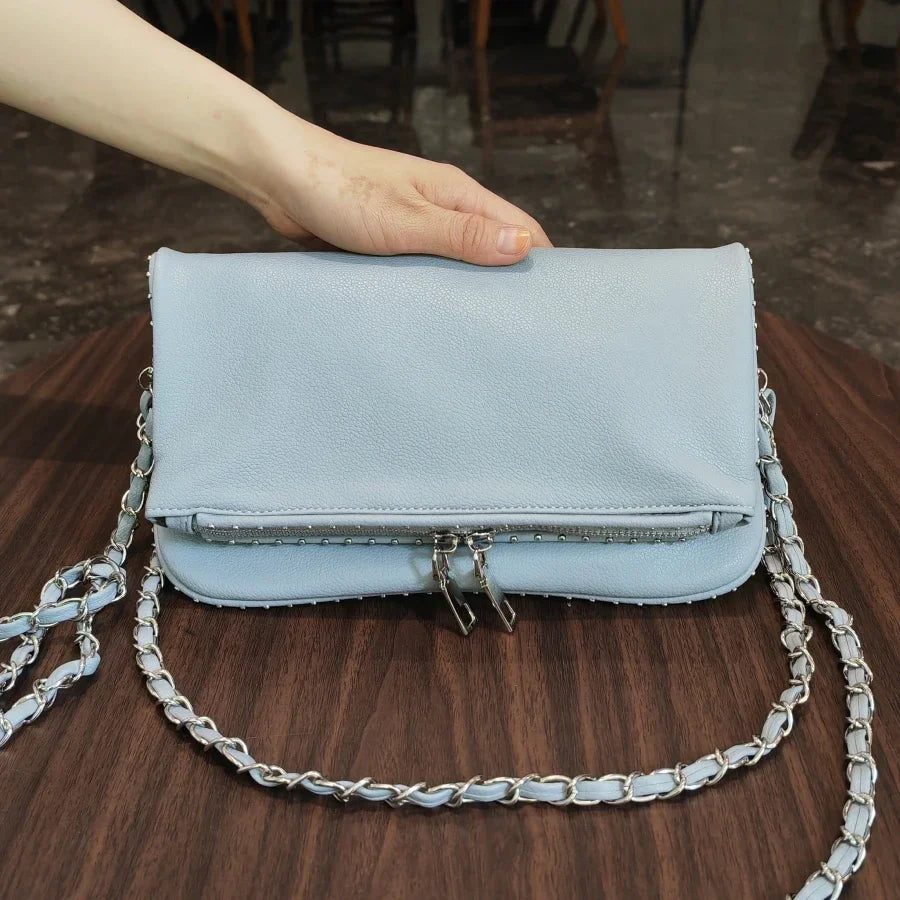 eybag Fashion Rivet Women Chain Crossbody Bag Pu leather Lady Shoulder Purse Large Capacity Classic Black Fold Envelope Bag