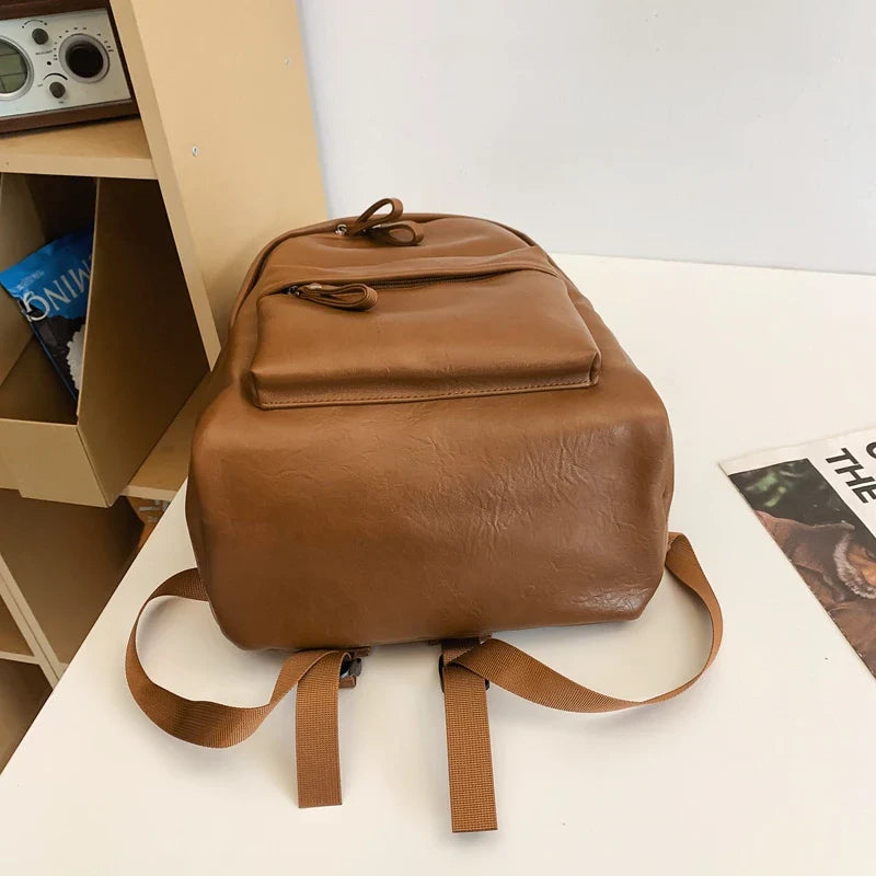 eybag Large Capacity PU Leather Backpacks For Women Solid Black School Bags For Girl Unisex Simple Korea Satchels Fashion Travel Bags