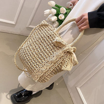 eybag New Straw Woven Bag Fashion Silk Scarf Women's Shoulder Crossbody Bag Luxury Trendy Woven Handbags for Female Handbag 2023