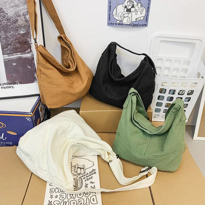 eybag Solid Color Canvas Women Shoulder Bag College Student Casual Messenger Bag Unisex Fashion School Bag Crossbody Bags For Women