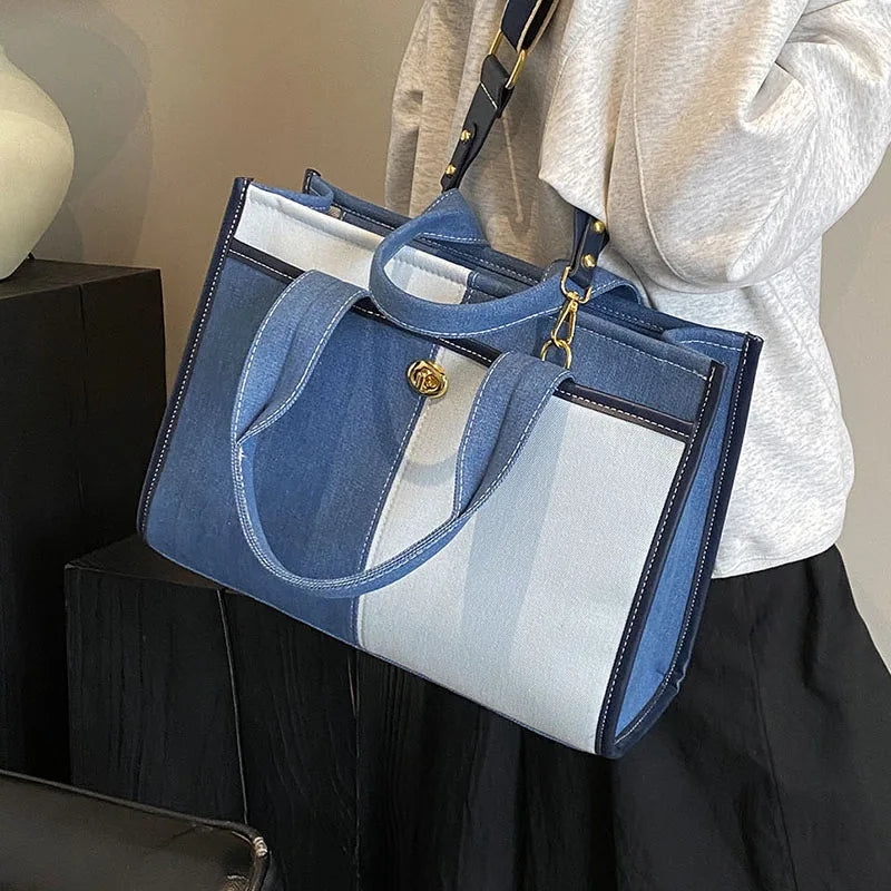 eybag Large Denim Bag Totes Handbag and Purses Shoulder Crossbody Bag for Women 2024 New Trendy Designer Ladies Messenger Bags