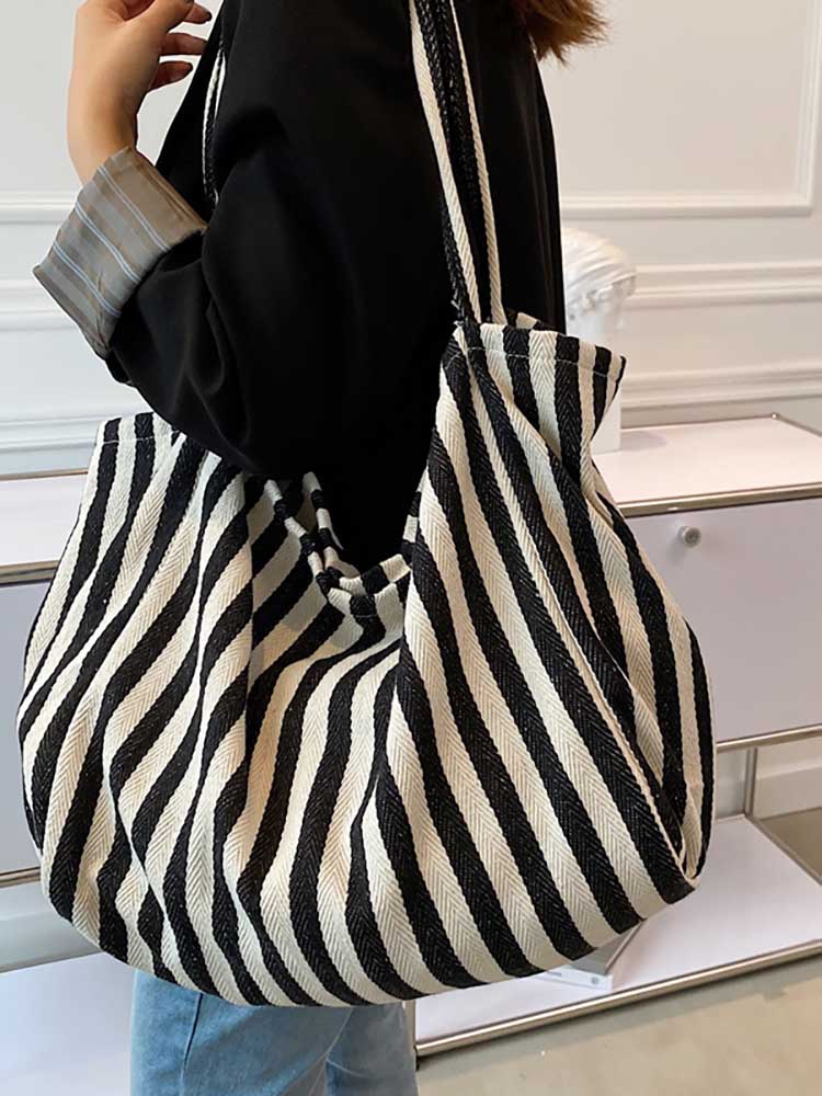 eybag Women's Tote Bag Striped Canvas Casual Handbags for Women Simple Shopping Large Capacity Woman Shopper School Shoulder Bag