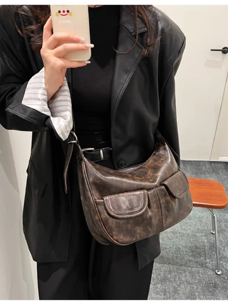 eybag Vintage Coffee Shoulder Bag Women Retro New Autumn Pocket Chic Casual Underarm Bag Female Hot Girls Y2k Handbag Bolsa