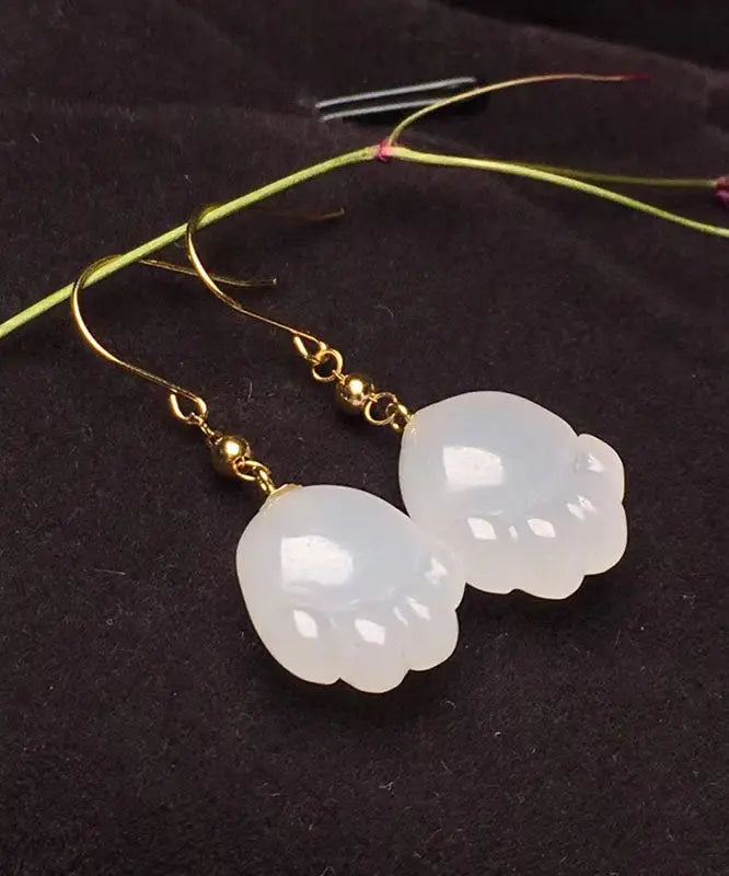 - 14K Gold Jade Cat Paw Drop Earrings