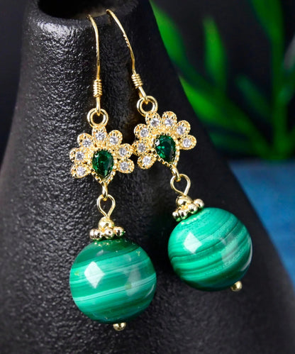 - Sterling Silver Overgild Zircon Malachite Drop Earrings