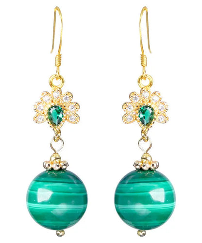 - Sterling Silver Overgild Zircon Malachite Drop Earrings