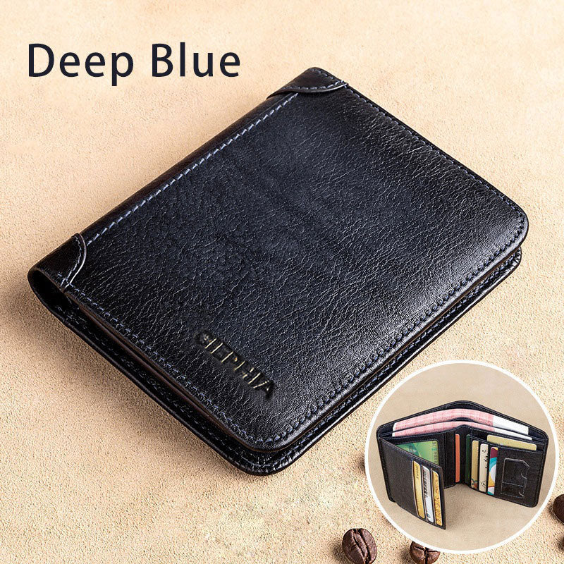 eybag Genuine Leather Rfid Protection Wallets for Men Vintage Thin Short Multi Function ID Credit Card Holder Money Bag