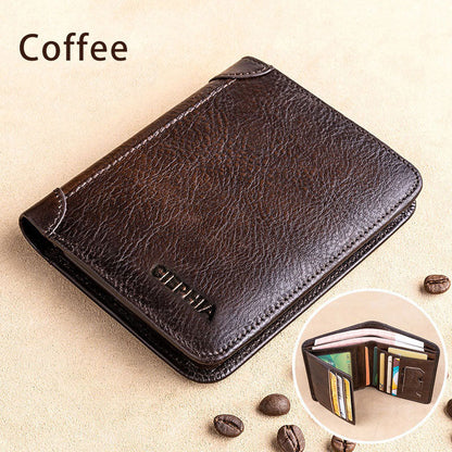 eybag Genuine Leather Rfid Protection Wallets for Men Vintage Thin Short Multi Function ID Credit Card Holder Money Bag