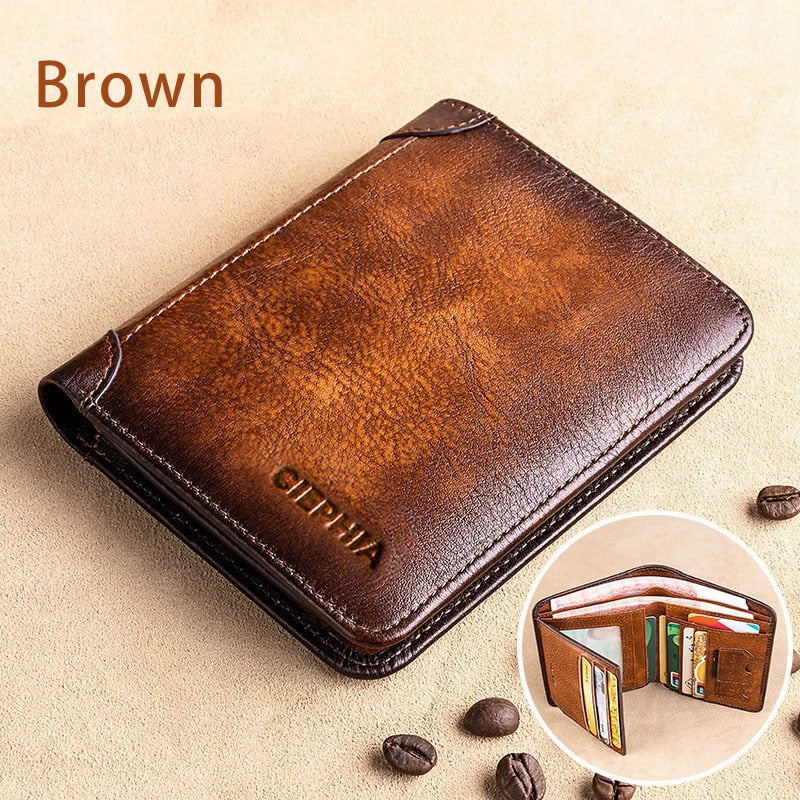 eybag Genuine Leather Rfid Protection Wallets for Men Vintage Thin Short Multi Function ID Credit Card Holder Money Bag