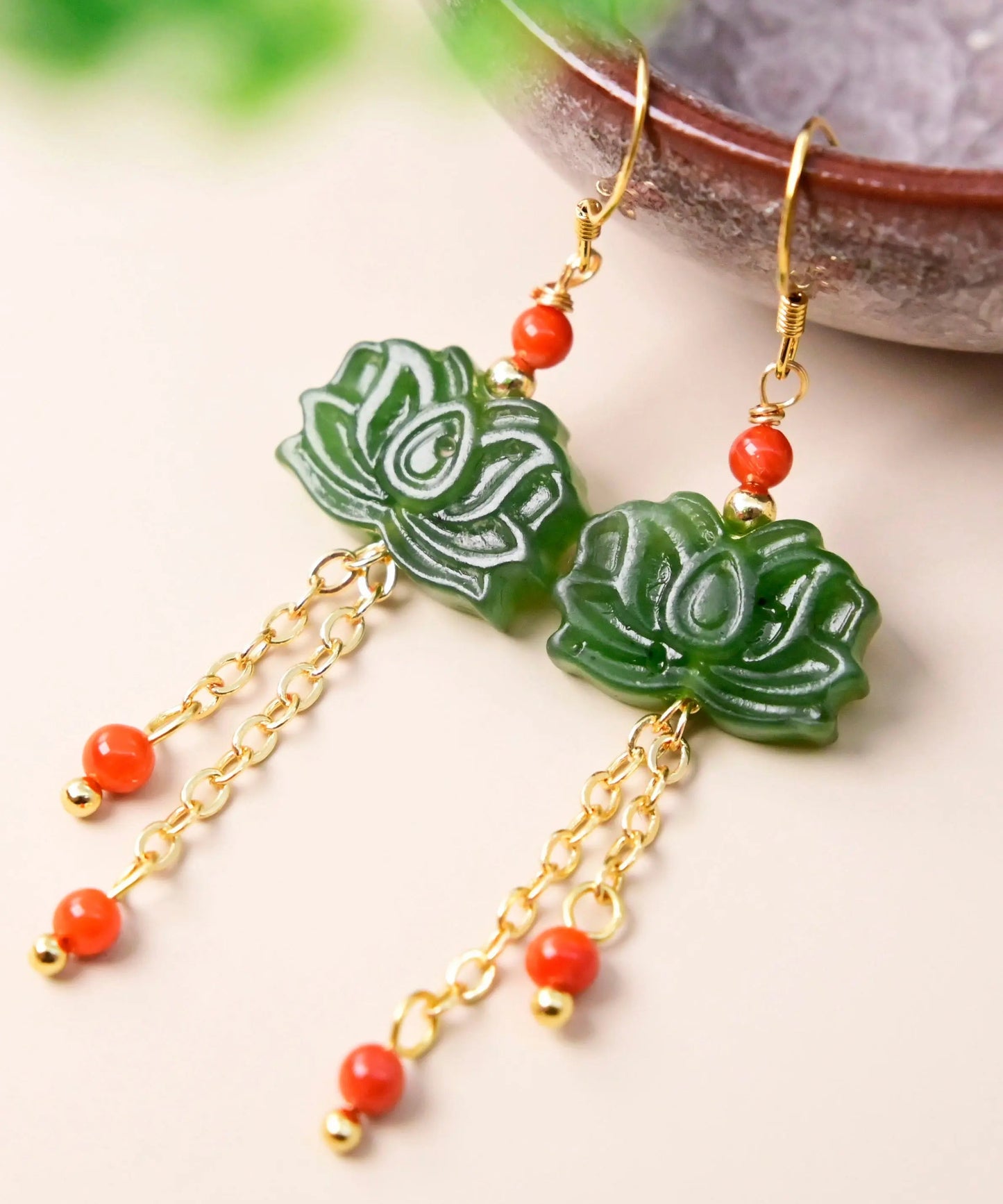 - Sterling Silver Overgild Inlaid Gem Jade Drop Earrings