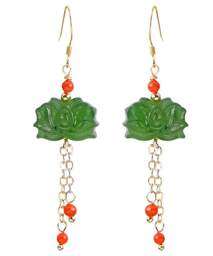 - Sterling Silver Overgild Inlaid Gem Jade Drop Earrings