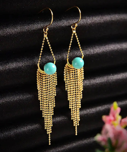 - Sterling Silver Overgild Turquoise Tassel Drop Earrings