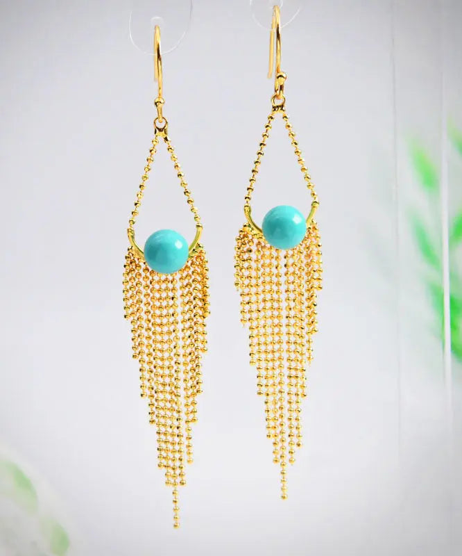 - Sterling Silver Overgild Turquoise Tassel Drop Earrings