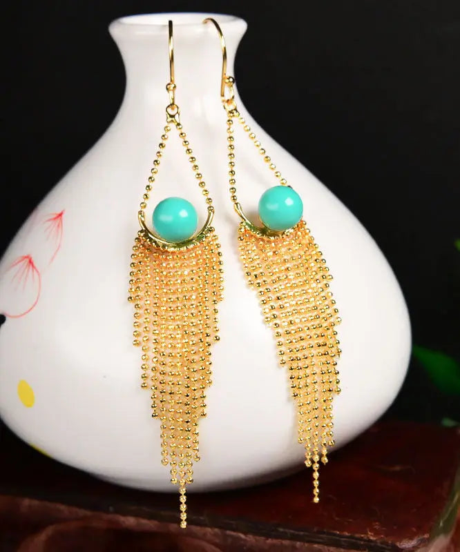 - Sterling Silver Overgild Turquoise Tassel Drop Earrings