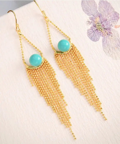 - Sterling Silver Overgild Turquoise Tassel Drop Earrings