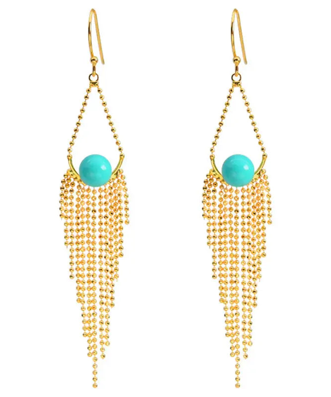 - Sterling Silver Overgild Turquoise Tassel Drop Earrings