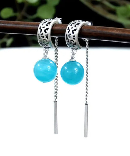 - Sterling Silver Gem Stone Tassel Drop Earrings