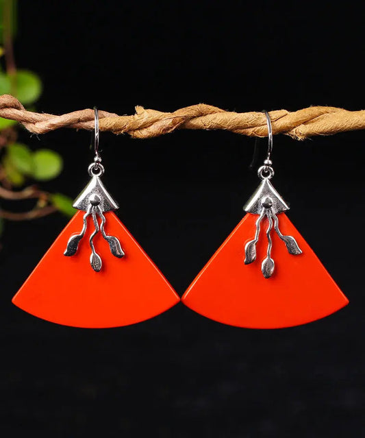 - Sterling Silver Triangular Cinnabar Drop Earrings