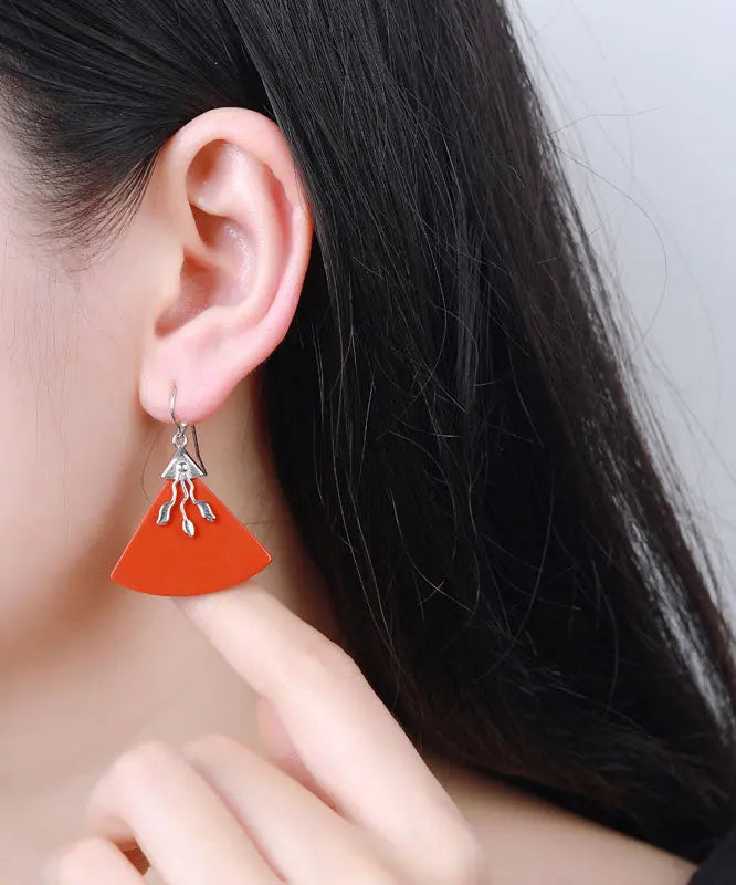 - Sterling Silver Triangular Cinnabar Drop Earrings