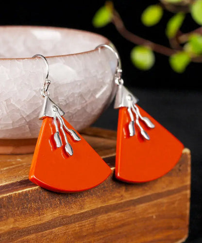 - Sterling Silver Triangular Cinnabar Drop Earrings