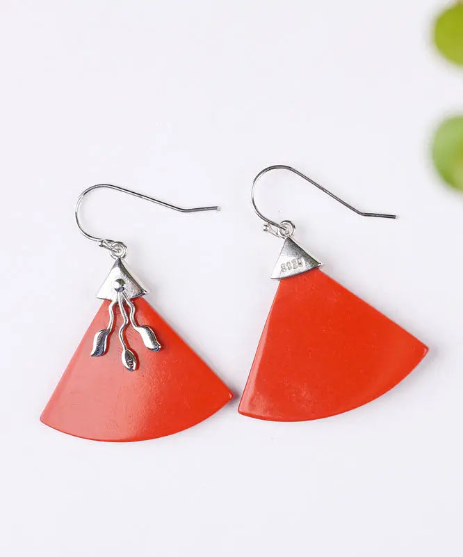 - Sterling Silver Triangular Cinnabar Drop Earrings