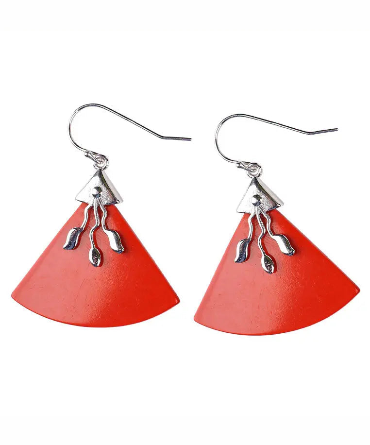 - Sterling Silver Triangular Cinnabar Drop Earrings