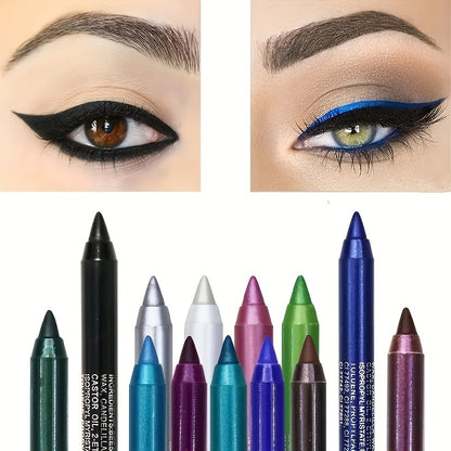 14-Color Vibrant Eyeliner Pen Collection - High-Pigmented, Pearly Glitter, Shimmer Metallic Finish, Smokey, Punk, Gothic Style - Long-Lasting, Waterproof, Matte Finish Eyeliner Stick for Music Festival and Everyday Use