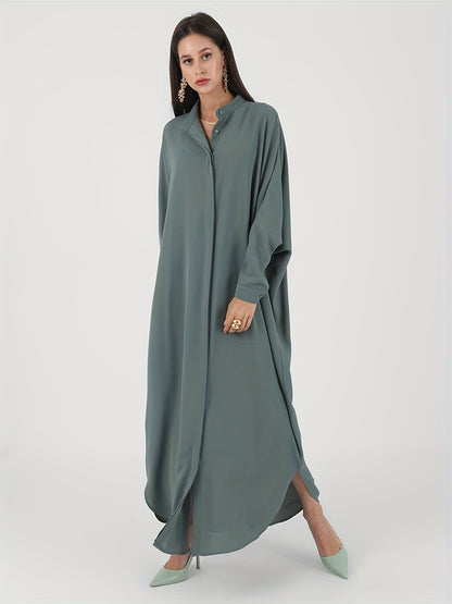 Ramadan Elegance - Solid Batwing Kaftan Dress with Flowy Split Maxi Length - Premium Womens Clothing for a Timeless Look