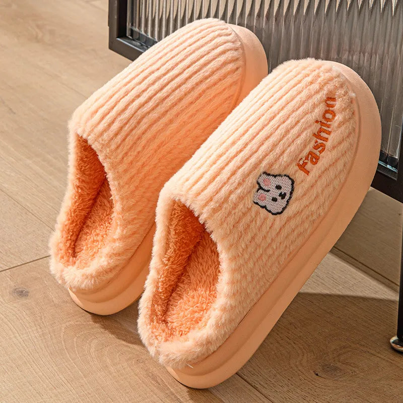 GAI Free shipping plush slippers women Winter white brown black warm soft-soled couple slippers