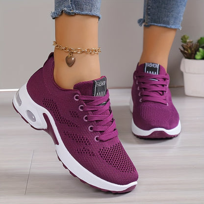 Ultra-Comfortable Women's Knitted Air Cushion Low Top Running Shoes - Breathable, Lightweight, Shock-Absorbing, Slip-Resistant, Lace-Up Design for Outdoor Athletic Activities - Perfect for Fitness, Jogging, Hiking, and Casual Wear