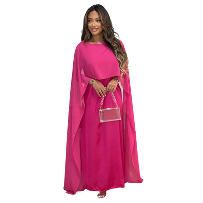 Casual Dresses Women Elegant Solid Cocktail Maxi Dress Cape Sleeve Patchwork Formal Evening Party Wedding Long