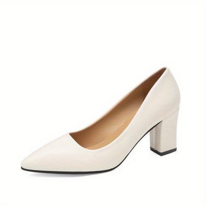 Elegant Pointed-Toe Pumps - Comfortable Soft Sole & Stable Block Heel, Solid Color | Perfect for Office & Stylish Everyday Wear