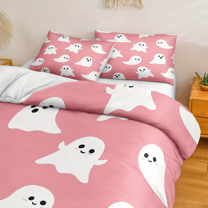 Halloween & Ghost Themed Duvet Cover Set, 3 Piece - 100% Polyester Lightweight Sanded Fabric, All-Season Digital Printed Bedding with Zipper Closure - Includes 1 Duvet Cover and 2 Pillowcases, Machine Washable, No Duvet Insert