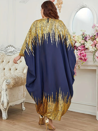 Elegant Batwing Sleeve Kaftan - Color Block Design, Flowy Maxi Dress for Women, Perfect for Ramadan