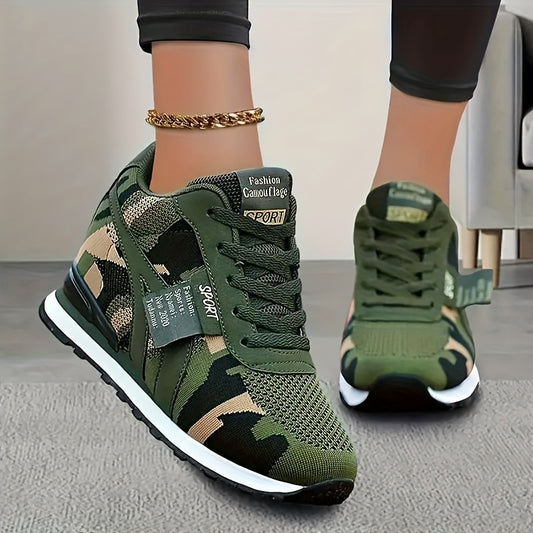 Stylish Camouflage Pattern Sneakers - Soft Cushioning, Breathable, Secure Closure, Fashion Lace Up - Ladies Comfortable Outdoor Hiking Trail Casual Wear Shoes