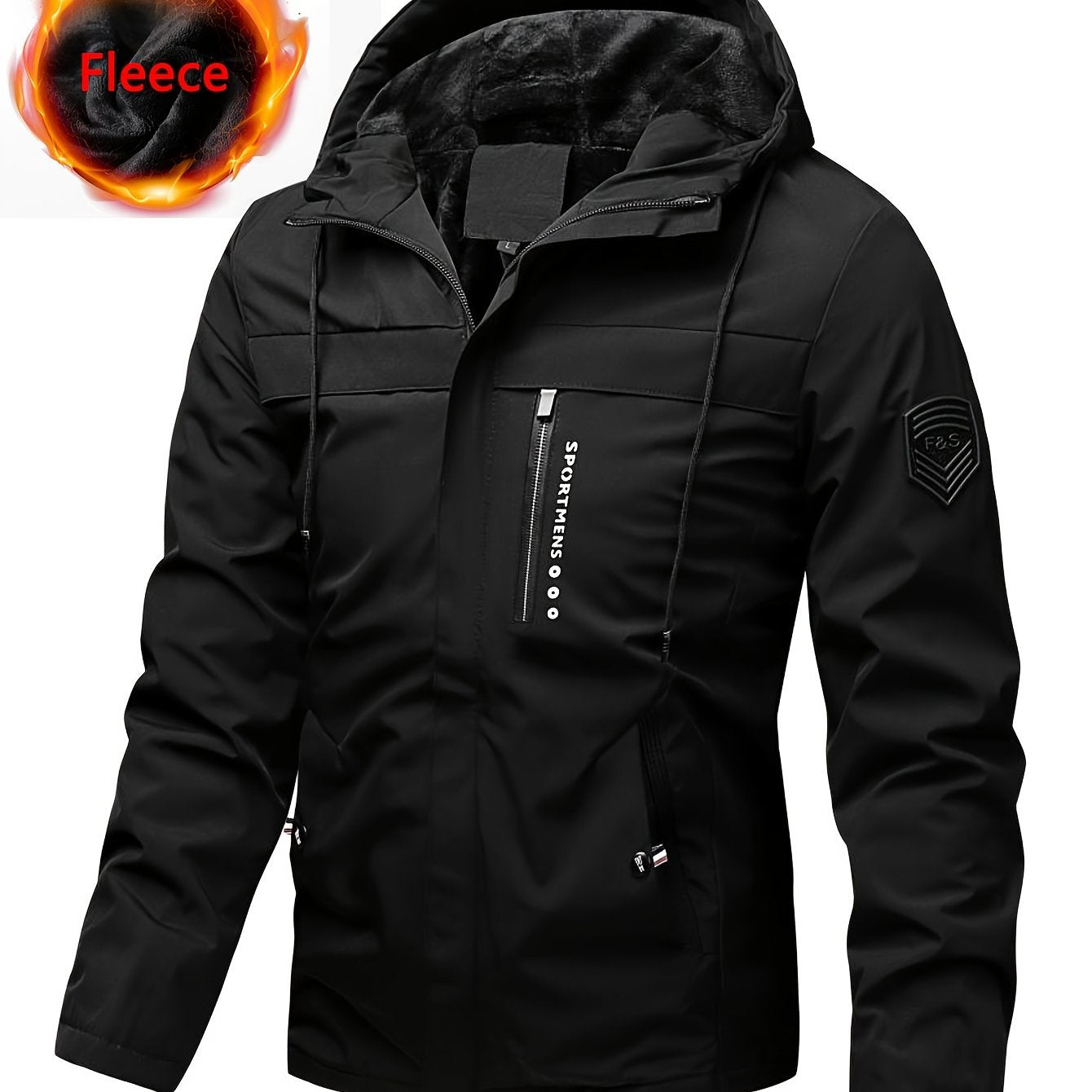 Men's Casual Fleece-Lined Hooded Jacket, Long Sleeve Zip Up Coat With Pockets, Autumn/Winter Wear