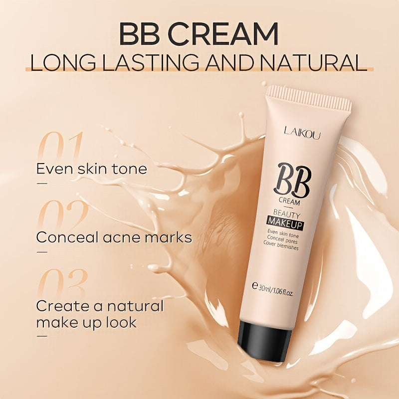 30ml LAIKOU Ultimate Coverage Waterproof BB Cream - Long-Lasting, Oil-Control, Pore-Hiding Foundation Makeup for Flawless, Even-Toned Skin with Natural, Ivory, and Tan Shades