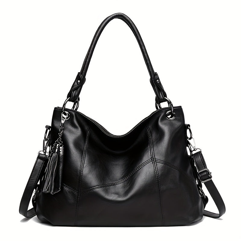 Elegant & Versatile Women's Quilted Tote, Convertible Crossbody Strap with Zipper & Tassel Detail