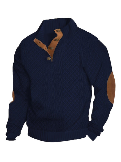 Mens Vintage-Inspired V-Neck Sweatshirt - Comfort Fit, Stand Collar, Durable for Fall/Winter