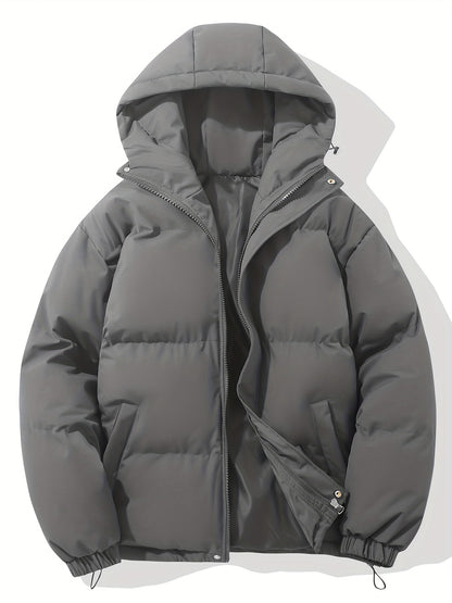 Classic Design Warm Hooded Jacket, Men's Casual Padded Jacket Coat For Outdoor Activities