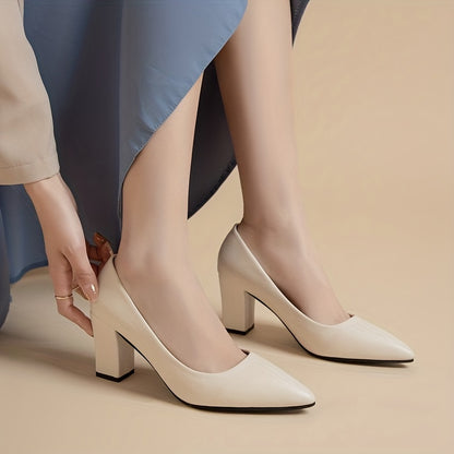 Elegant Pointed-Toe Pumps - Comfortable Soft Sole & Stable Block Heel, Solid Color | Perfect for Office & Stylish Everyday Wear