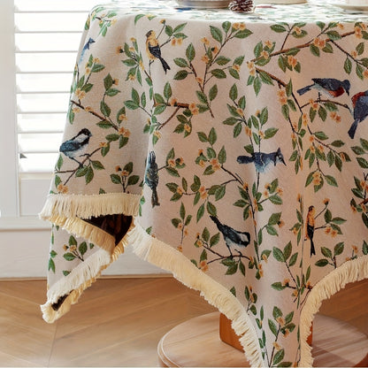 1pc, Exquisite Bird Embroidery Knitted Jacquard Tablecloth - Soft, Cozy, and Delicately Designed for Rustic Farmhouse Home Decor, Perfect for Christmas Decorations and as a Unique Gift