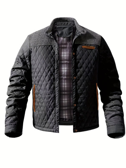 WarmthMax Quilted Jacket for Men - Ultra-Cozy Stand Collar, Insulated, Water-Resistant, and Lightweight for Fall and Winter Outdoor Activities - Perfect for Casual Daily Wear