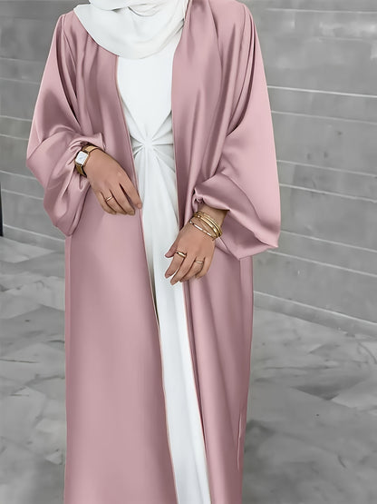 Exquisite Middle Eastern Inspired Long Lantern Sleeve Maxi Cardigan Dress - Elegant Open Front Design, Flowy Fabric, Comfortable Wear - Perfect for Muslim Women, Modest Fashion, Special Occasions