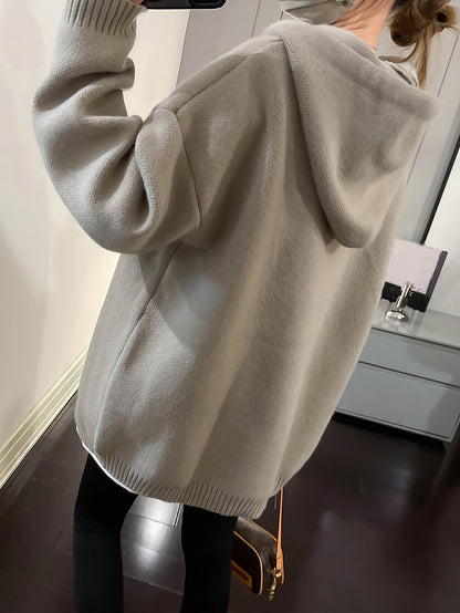 Smile Face Oversized Hoodie - Casual Long Sleeve Drawstring Sweater with Relaxed Fit, Soft Fabric, and Cozy Design for Women's Everyday Wear