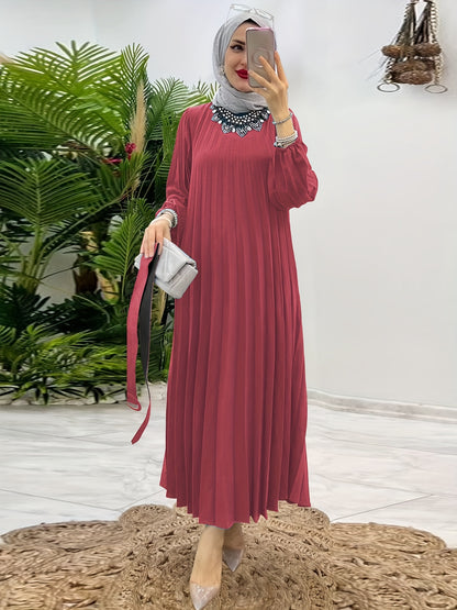 Luxurious Ruffle Hem Crew Neck Long Sleeve Maxi Abaya Dress - Elegant, Modest, and Comfortable Women's Clothing for Everyday Wear - Perfect for Formal and Casual Occasions