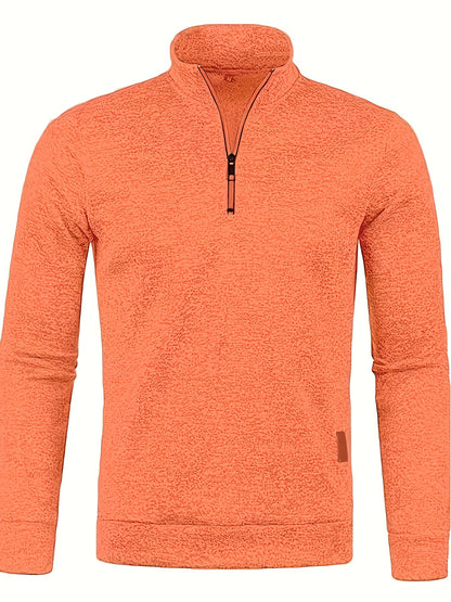 Men's Stylish Fleece Sweater Coat - Soft Lightweight Zipper Neckline Design, Autumn and Winter Essential, Versatile Top for Casual Daily Wear - Sleeve Style, Relaxed Fit, and Cozy Texture