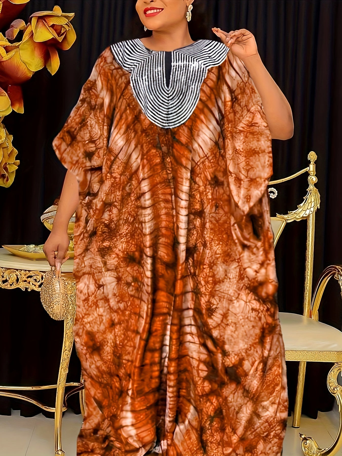 Women's Elegant Sequin-Embellished Kaftan Dress - Modest Maxi Length, All Over Print, Perfect for Ramadan & Special Occasions - Comfortable & Stylish Attire