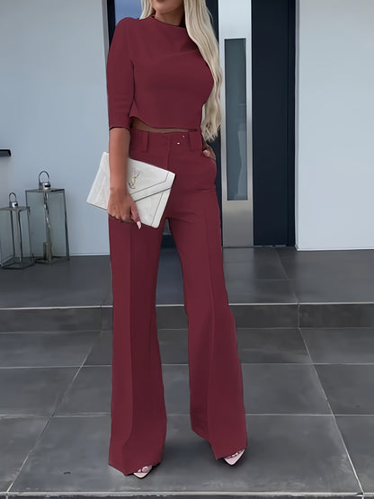 Two-Piece Solid Color Jacket and High Waist Straight Pants Set - Classic Combination for Chic and Comfortable Everyday Wear